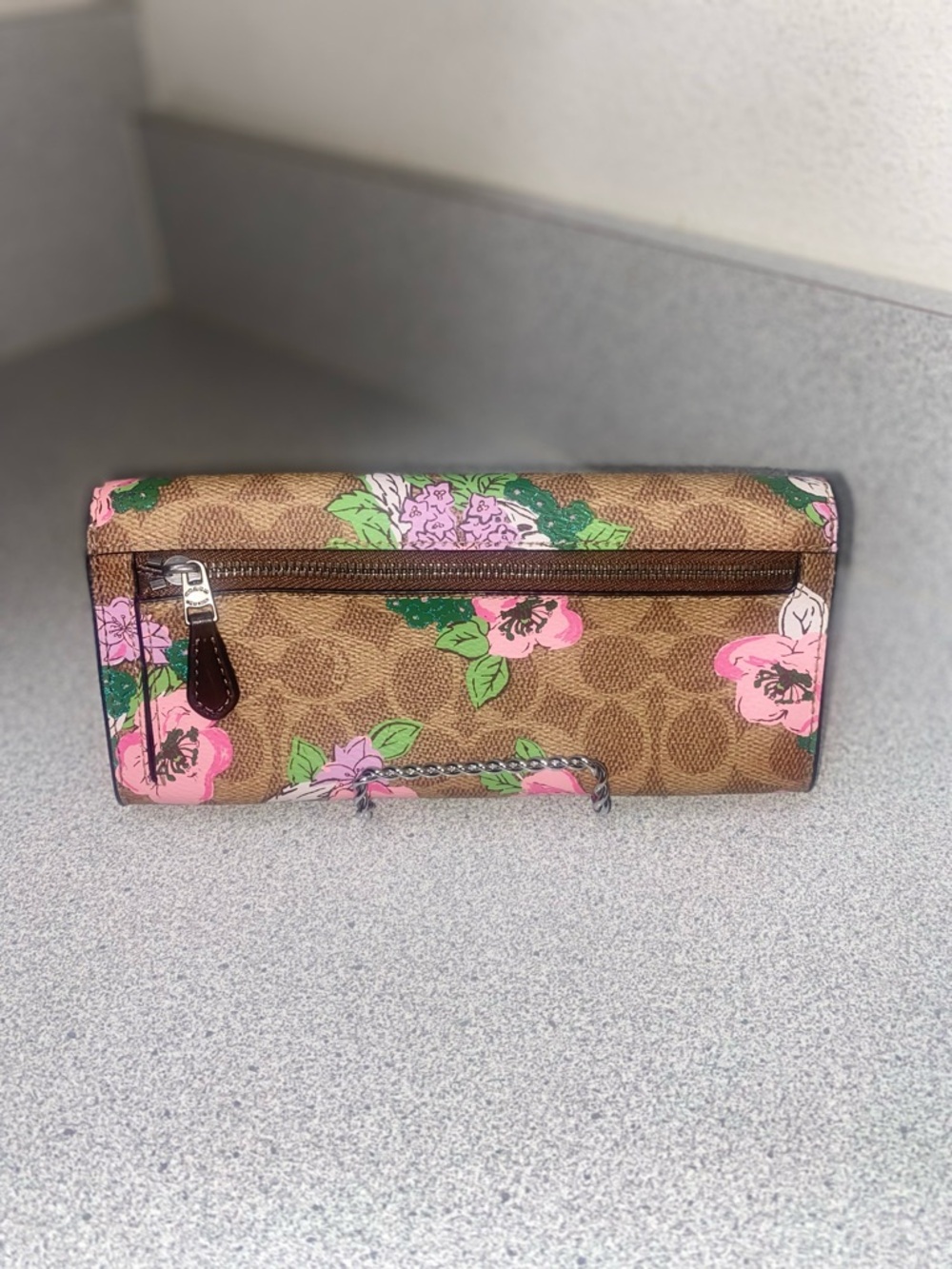 Coach Signature Canvas With Blossom Print Envelope Wallet EUC - Picture 4 of 14